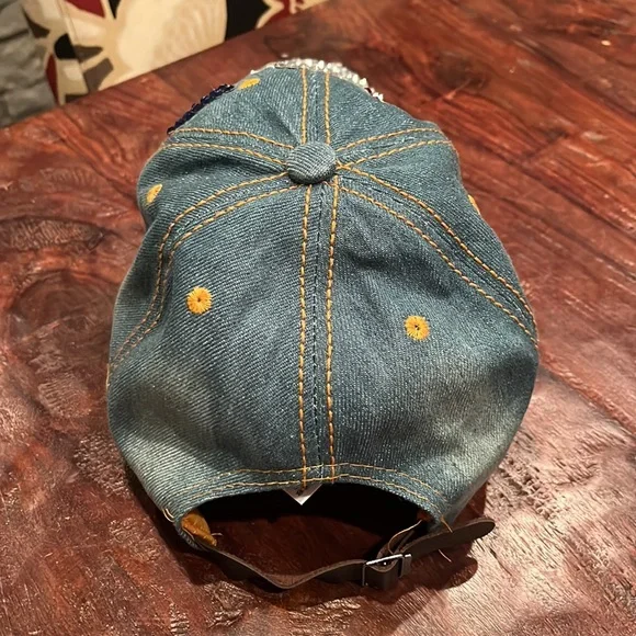 USA Ball Cap Hat stone flash bling Denim sequence Adult one size strap back vntg - Picture 6 of 12